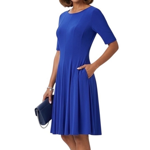 Jessica Howard Dresses & Skirts - Jessica Howard Womens Royal Blue Fit and Flare Pocket Dress Gold Zipper Size 8